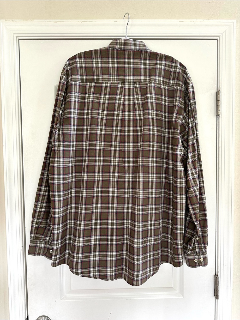 Vintage Eddie Bauer Large Tall Button Front Shirt Plaid Olive Green Cotton 90s - Picture 6 of 6